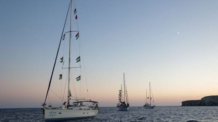 Sailing boats, part of the Global Sumud Flotilla aiming to reach Gaza and break Israel's naval blockade, sail off Koufonisi islet, Greece, on 26 September 2025. | Stefanos Rapanis | Reuters