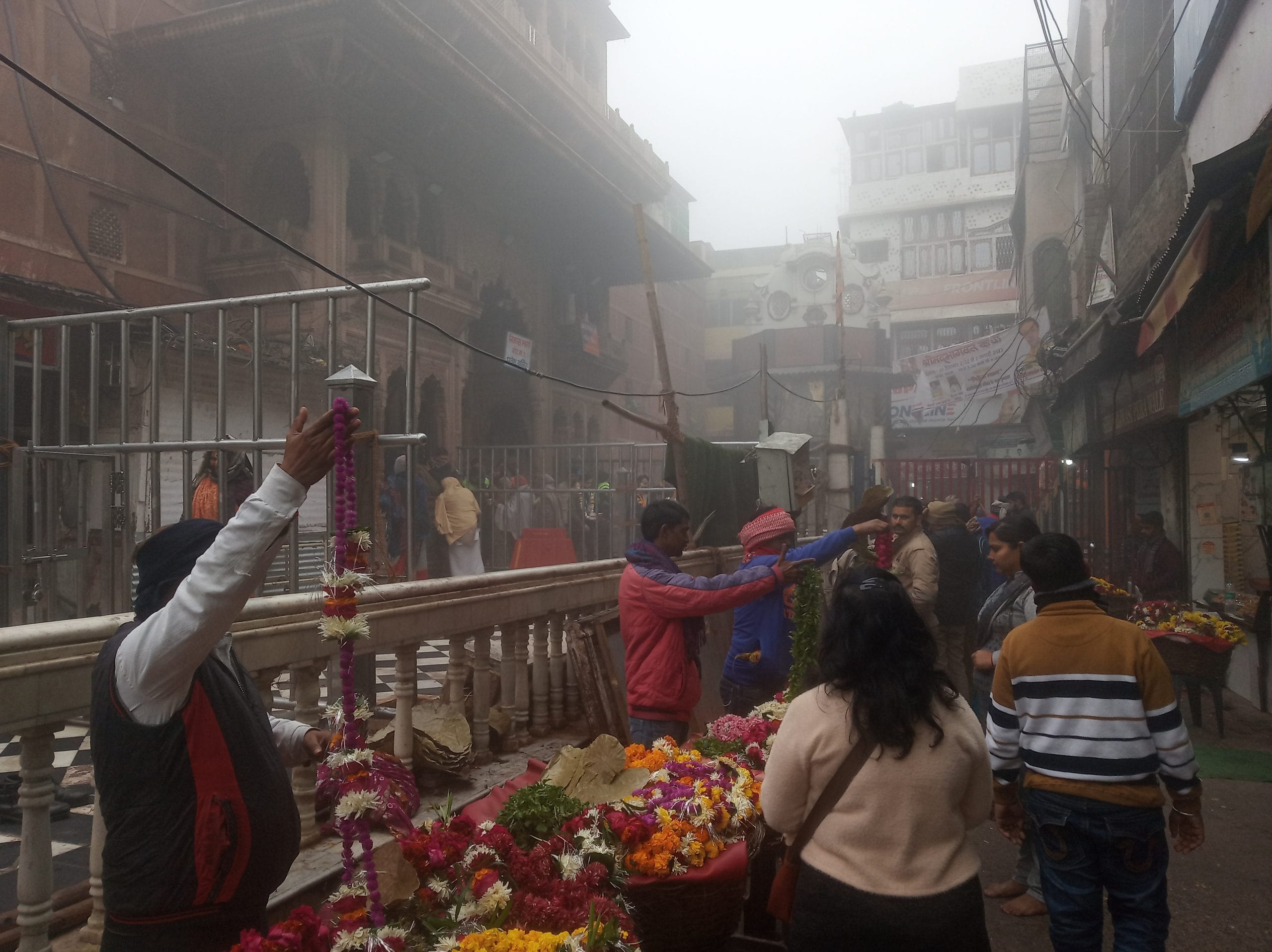 Flower sellers outside the Banke Bihari temple in Vrindavan, Mathura| Photo: Krishan Murari | The Print