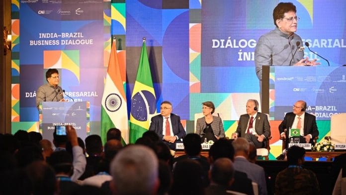 Piyush Goyal addressing the India-Brazil Business Dialogue in New Delhi on 16 October, 2025 | X @PiyushGoyal