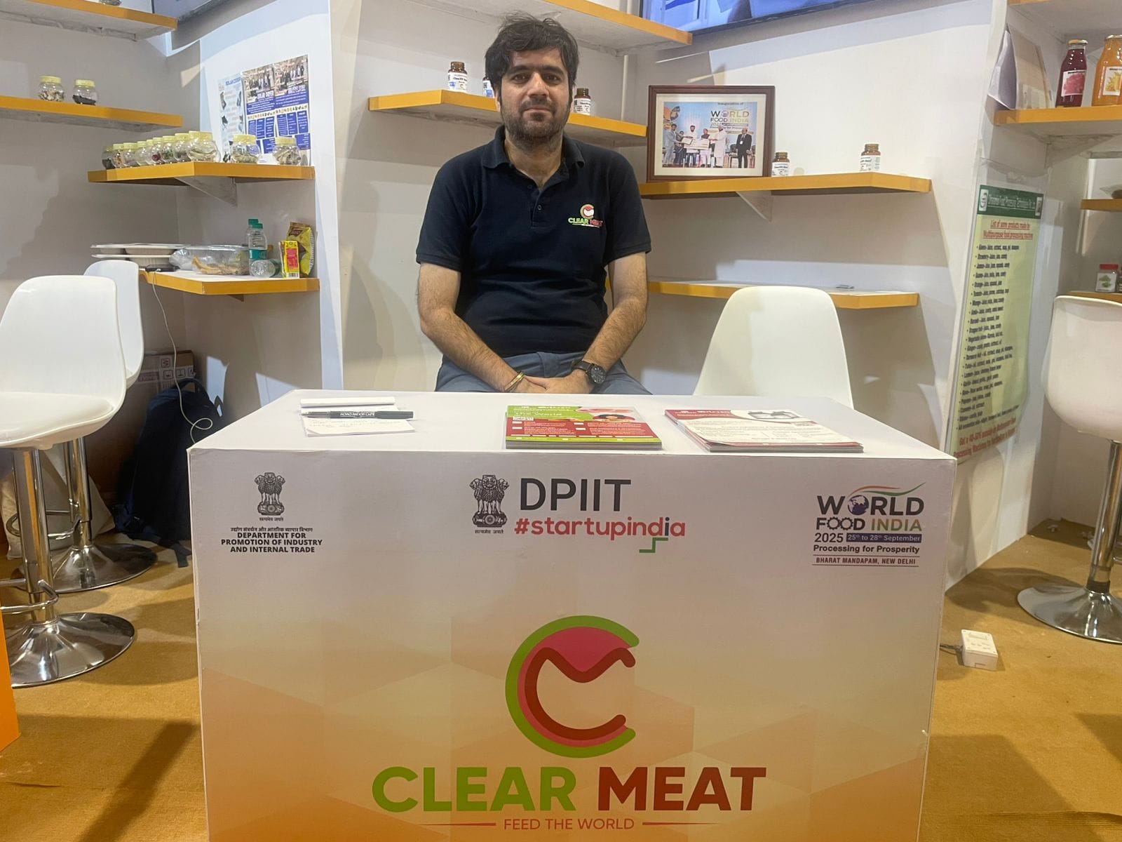 Clear Meat co-founder Siddharth Manvati at his stall at World Food India 2025 | Photo: Udit Hinduja