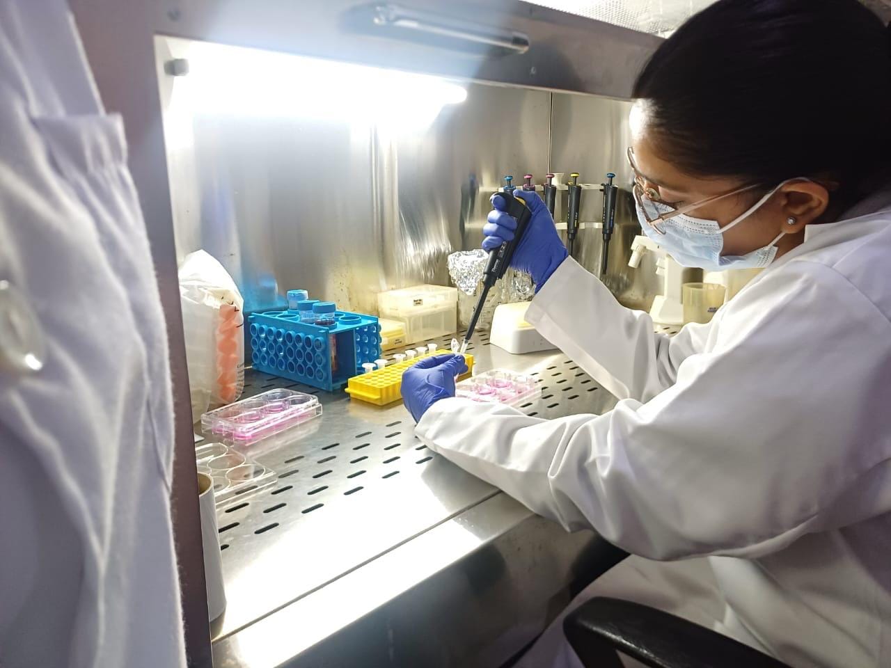 A researcher at the Clear Meat lab, where ClearX9, a plant-based serum to grow cells, is manufactured | by special arrangement