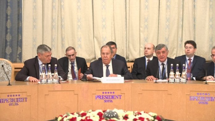 Russia's Foreign Minister Sergey Lavrov delivering opening remarks at 7th Moscow Format Consultations Meeting on Afghanistan in Moscow on 7 October, 2025 | X/@mfa_russia