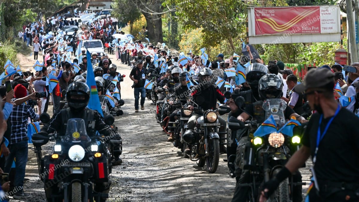 A bike rally organised in Muivah's honour in Senapati on 29 October, 2025 | ThePrint/Suraj Singh Bisht