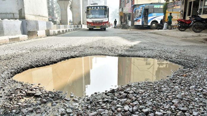Representational image of a pothole in Hyderabad | ANI