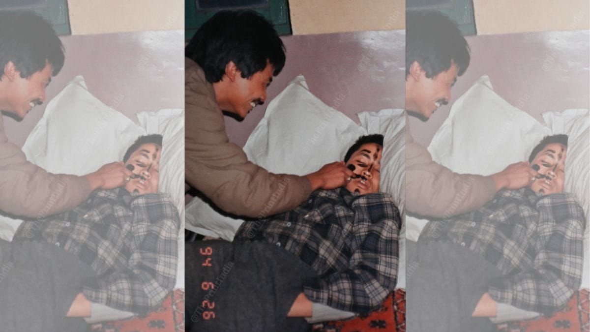 A photo of a teenage Sonam Wangchuk fast asleep while a relative doodled over his face, at his family home in Ladakh | Suraj Singh Bisht | ThePrint