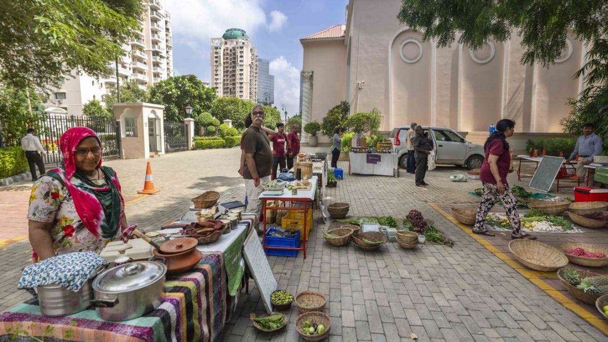 Gurgaon Organic Farmer’s Market on a Sunday at DLF Club 5. Gurugram’s educated elite are now turning to urban farming. | Shaz Syed | ThePrint
