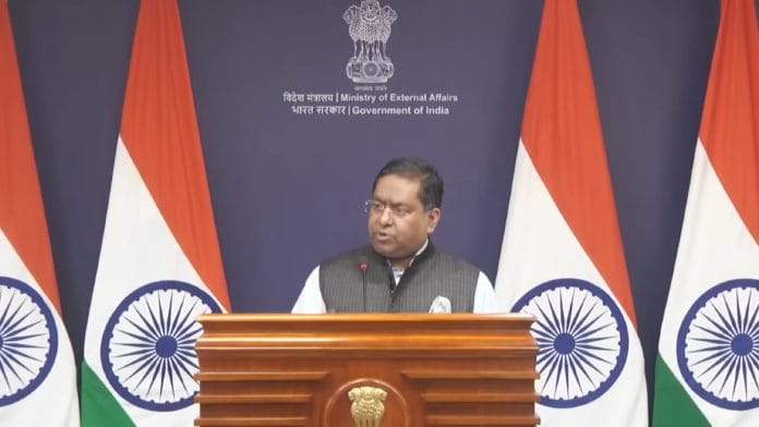MEA spokesperson Randhir Jaiswal at weekly media briefing in New Delhi on 30 October, 2025 | YouTube/Ministry of External Affairs