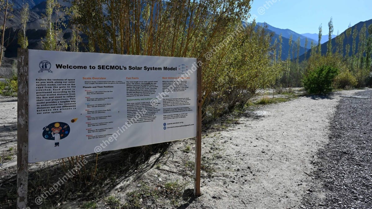 Board on SECMOL campus introducing its Solar System Model | ThePrint/Suraj Singh Bisht