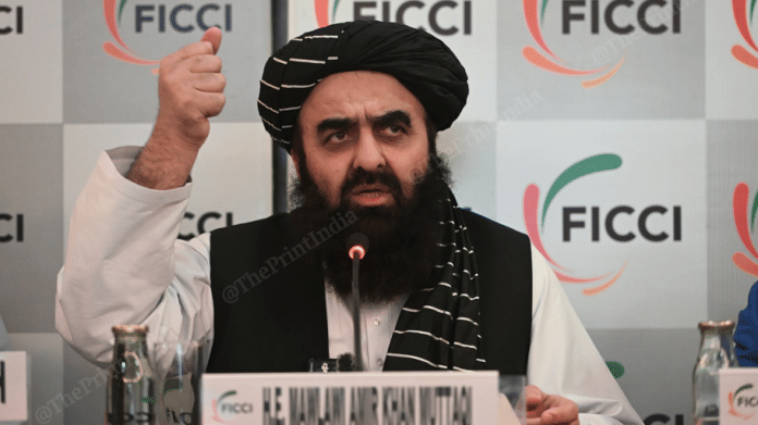 File Photo | Taliban foreign minister Amir Khan Muttaqi during a roundtable discussion at FICCI in New Delhi | ThePrint/Suraj Singh Bisht