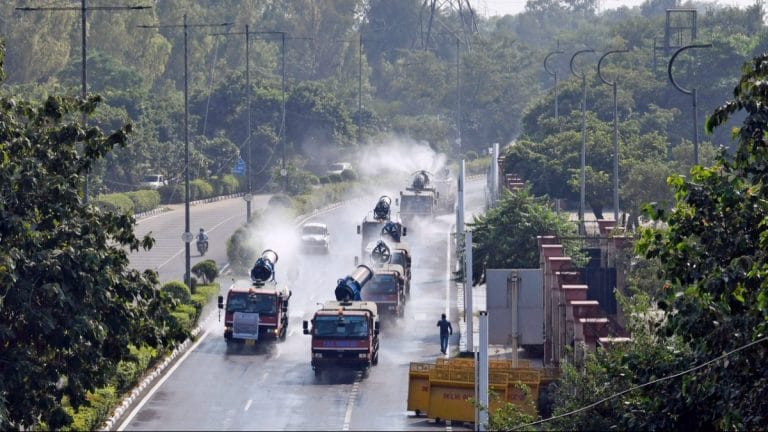 Anti-smog cannons deployed in Lahore. Pakistanis call them green elephants