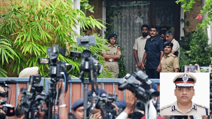 Chandigarh police at the residence of Haryana IPS officer Y Puran Kumar (inset) after he died by 'suicide'. | ANI