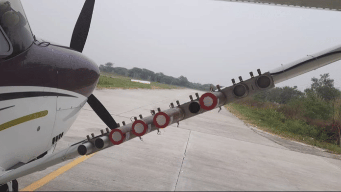 A Cessna aircraft takes off from Meerut Airport for Delhi to release cloud seeding flares | X/@mssirsa