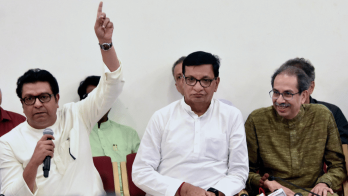 MNS Chief Raj Thackeray addresses press conference with his cousin & Shiv Sena (UBT) Chief Uddhav Thackeray & Congress leader Balasaheb Thorat in Mumbai Wednesday. | Photo: ANI