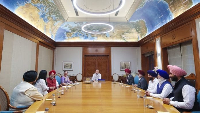 At a meeting between PM Narendra Modi and Sikh Sangat members on the ‘Jore Sahib’ handover | X/@HardeepSPuri