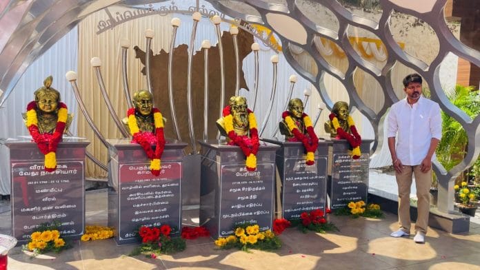 Actor Vijay during an event to mark one year of TVK, at the party HQ in Chennai on 2 February, 2025 | X@TVKVijayHQ