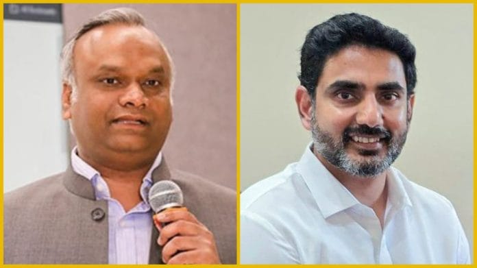 Karnataka IT minister Priyank Kharge (left) & Andhra Pradesh IT minister Nara Lokesh | Photos: ANI