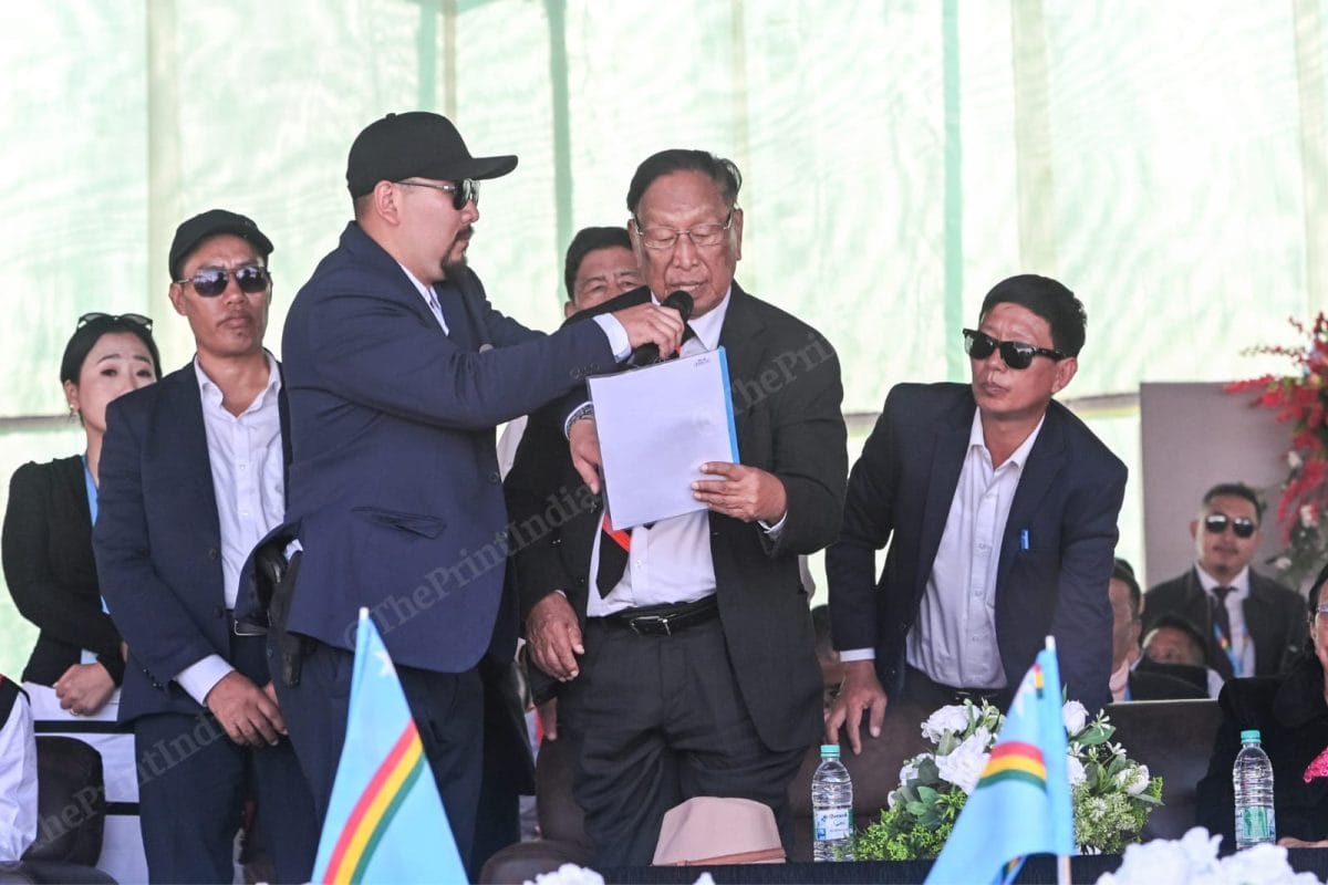 Muivah delivers a brief speech at Senapati ground | ThePrint/Suraj Singh Bisht