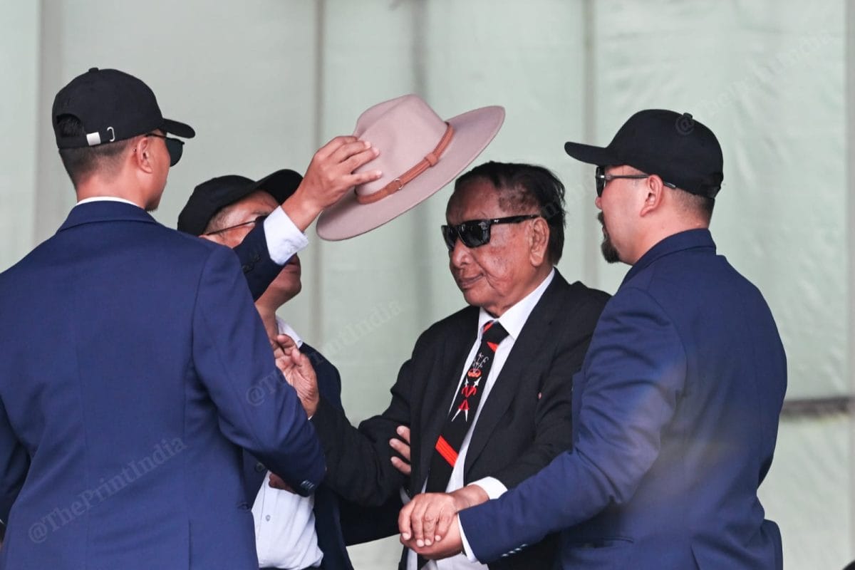 Muivah departing from the reception venue | ThePrint/Suraj Singh Bisht