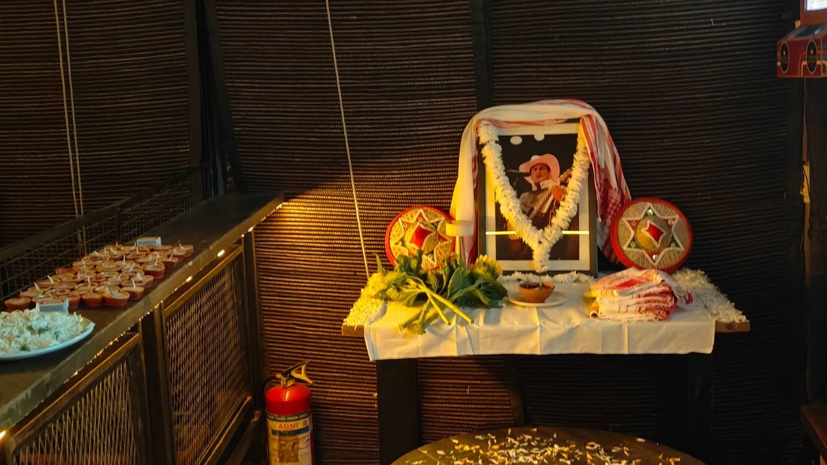 Zubeen Garg's photo was set up on a corner at Matchbox so that people could light lamps and incense sticks to pay their tributes