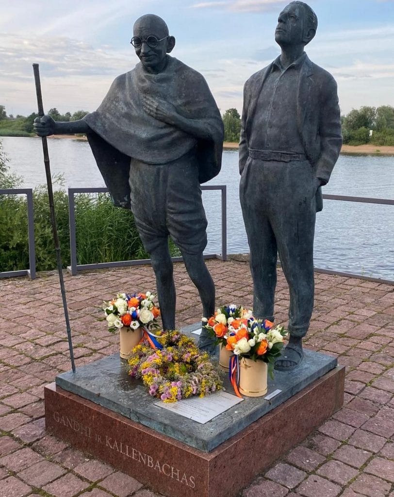 A sculpture of Mahatma Gandhi and his friend Hermann Kallenbach in Rusnė, Lithuania 