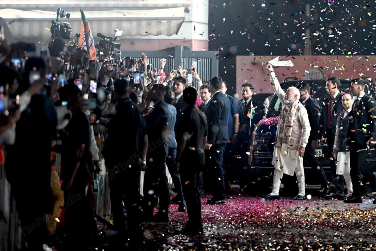 Prime Minister Narendra Modi arrives at BJP HQ in Delhi | Suraj Singh Bisht | ThePrint