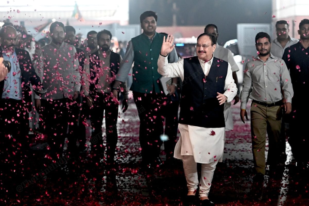 BJP National President JP Nadda arrives at BJP HQ in Delhi | Suraj Singh Bisht | ThePrint