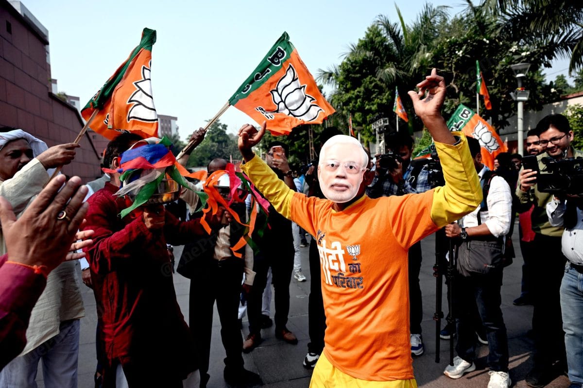 BJP supporters celebrate at party headquarters in Delhi as NDA registers record win in Bihar | Suraj Singh Bisht | ThePrint