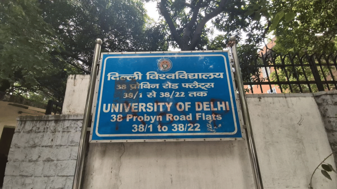 A billboard of Delhi University tagged by ABVP; the RSS-backed body has consistently won student body elections since 2013, barrine one break in (2024) | Shubhangi Misra/ThePrint
