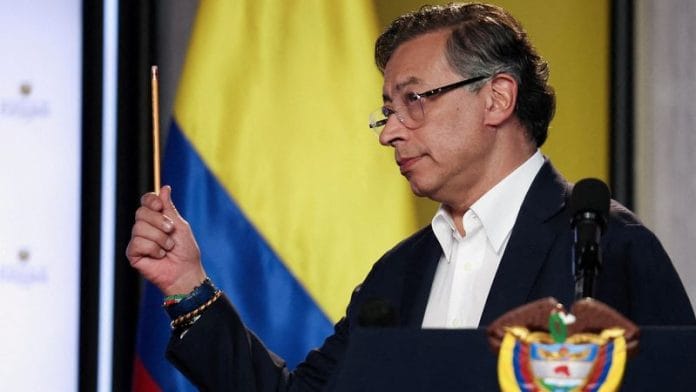 Colombian President Gustavo Petro speaks during a press conference at Casa de Narino in Bogota, on 23 October 2025. | File Photo | Luisa Gonzalez | Reuters