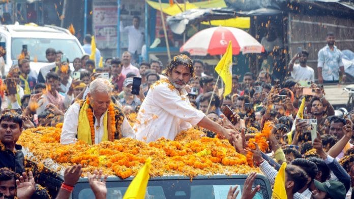Jan Suraaj chief Prashant Kishor during a roadshow ahead of the Bihar Assembly elections, in Saran on 3 November, 2025 | ANI