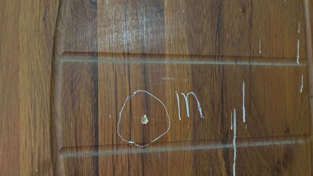 Gunshot mark on Sapna’s door. Photo: Samridhi Tewari, ThePrint
