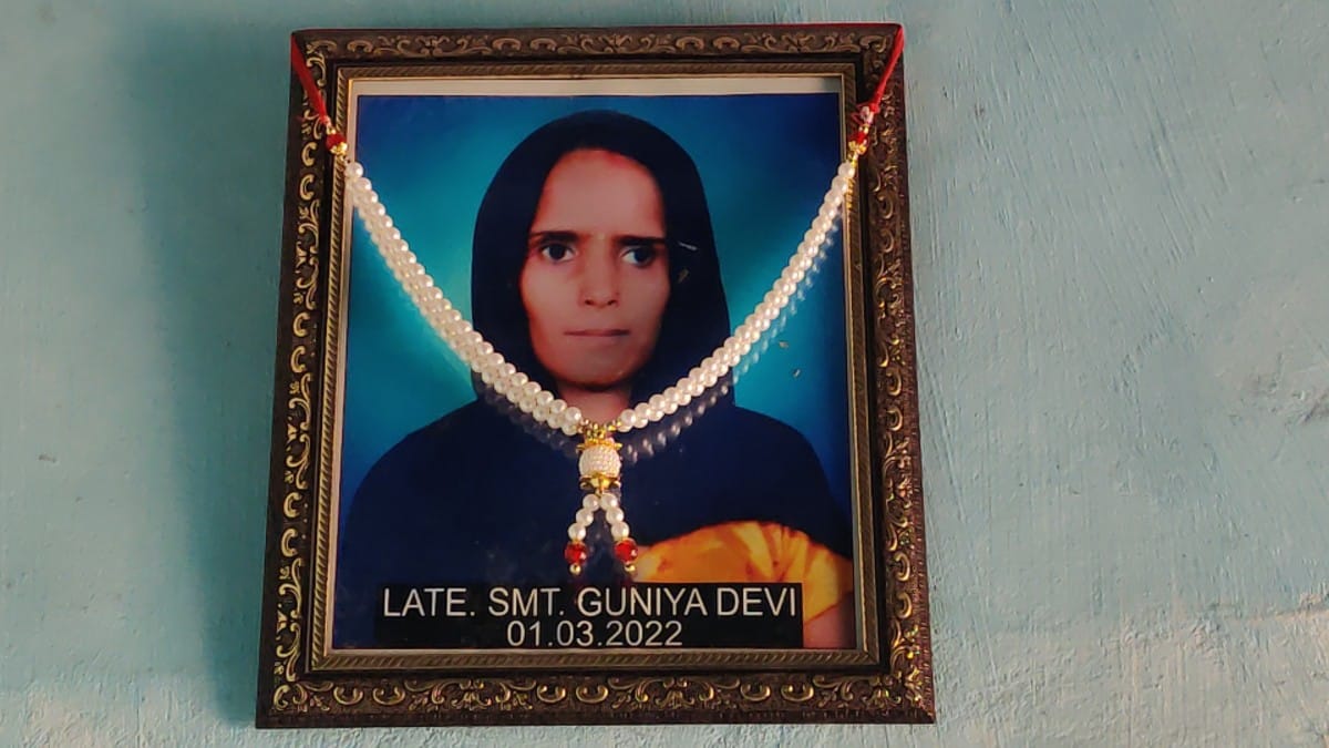 Guniya's garlanded portrait at her house in Murthal village of Sonipat district | ThePrint/Sourav Roy Barman