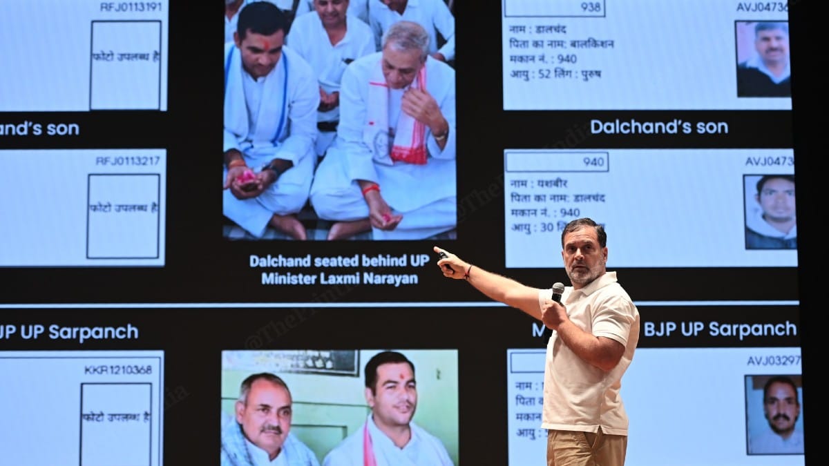 Rahul Gandhi at 'vote chori' press conference on 5 October 2025 | ThePrint/Suraj Singh Bisht