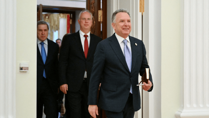 File photo | U.S. President Donald Trump's envoy Steve Witkoff, head of the Russian Direct Investment Fund Kirill Dmitriev and Kremlin aide Yuri Ushakov attend a meeting with Russian President Vladimir Putin in Moscow, Russia, April 25, 2025 | Pool via Reuters