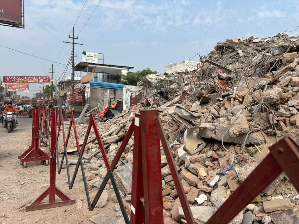 The remains of the demolished Shastri Nagar Central Market. Built not by planners but by necessity, traders say it became a place of opportunity and jobs | Photo: Samridhi Tewari | ThePrint 