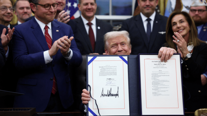 U.S. President Donald Trump signs the funding bill to end the U.S. government shutdown, at the White House in Washington, D.C., U.S., November 12, 2025 | Reuters
