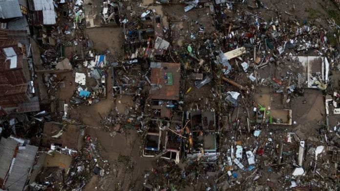 Drone view of wrecked homes after heavy flooding caused by Typhoon Kalmaegi in Talisay, Cebu on 5 November 2025. | Eloisa Lopez | Reuters