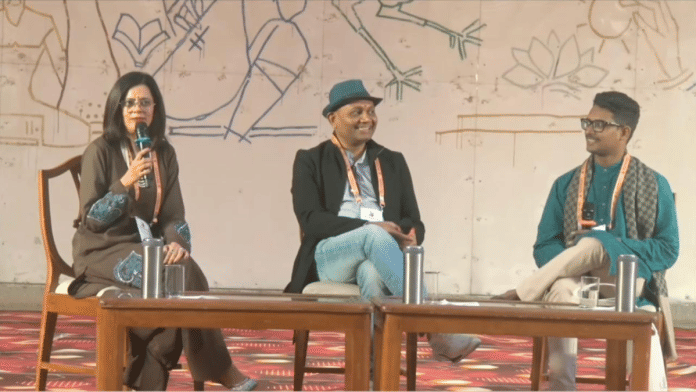 Jyotsana Mohan, Abhay K and Anirudh Kanisetti at the Jindal Literature Festival in Hisar. | Niyati Kothiyal/ThePrint