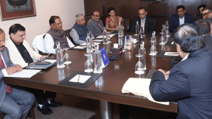 Chhattisgarh CM Vishnu Deo Sai meets industry representatives during his state's Investor Connect programme in New Delhi. | X/@vishnudsai
