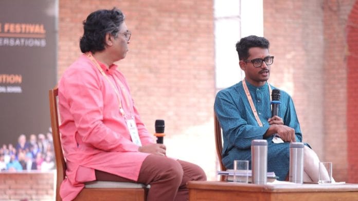 Sameer Sandhir and Anirudh Kanisetti at the session on the Cholas at the Jindal Lit Fest | ThePrint