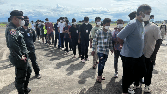 270 Indians who fled to Thailand after Myanmar’s military raided KK Park, cybercrime hub just outside Myawaddy in Myanmar, were brought back to India by IAF on 6 November. | X/@IndiainThailand