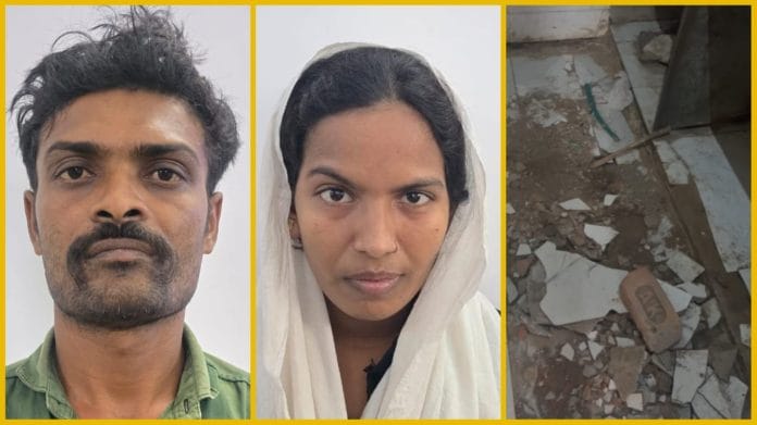 Main accused Imran Vaghela and Rubi, and the area in the kitchen where they allegedly buried the body of Rubi’s husband | Photos by special arrangement