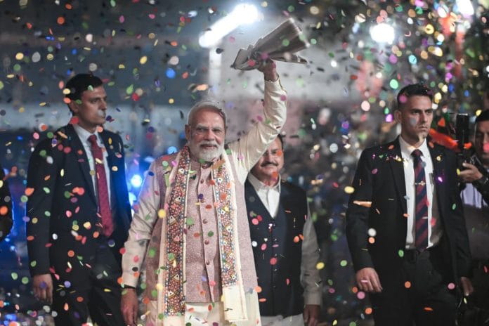 Prime Minister Narendra Modi arrives at BJP HQ in Delhi | Suraj Singh Bight | ThePrint