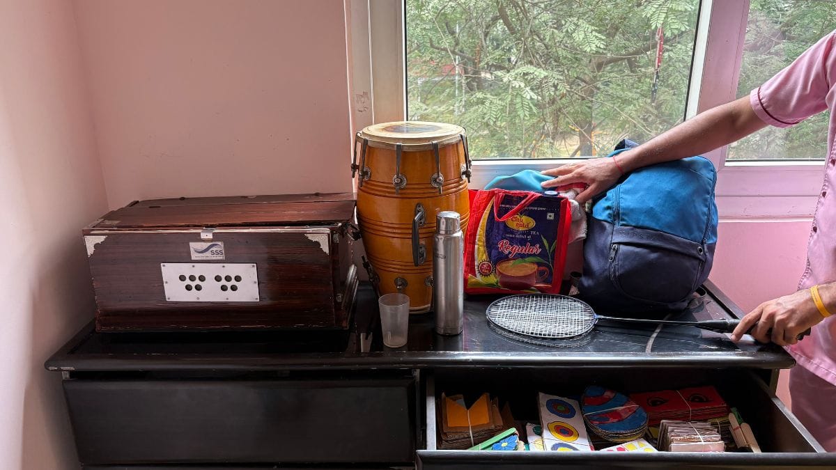 Harmonium, tabla, badminton on the table — and board games in the drawer — all tools to keep residents engaged and stimulate their cognitive abilities during daily activities led by the staff | Sakshi Mehra, ThePrint