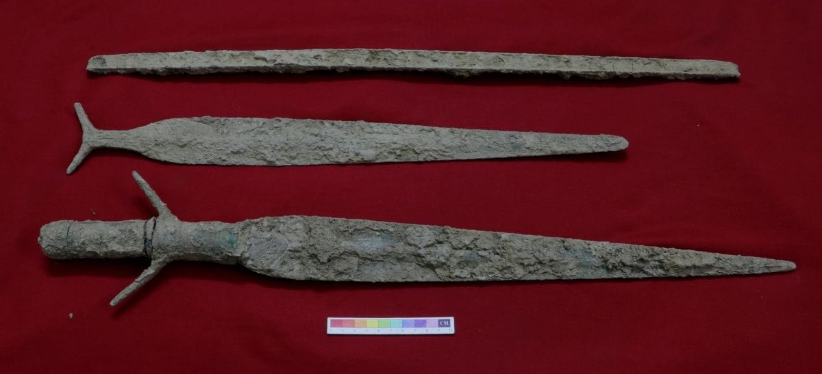 Copper objects found at Sinauli including an antennae sword and an antennae sword with a hilt | Photo courtesy of ASI