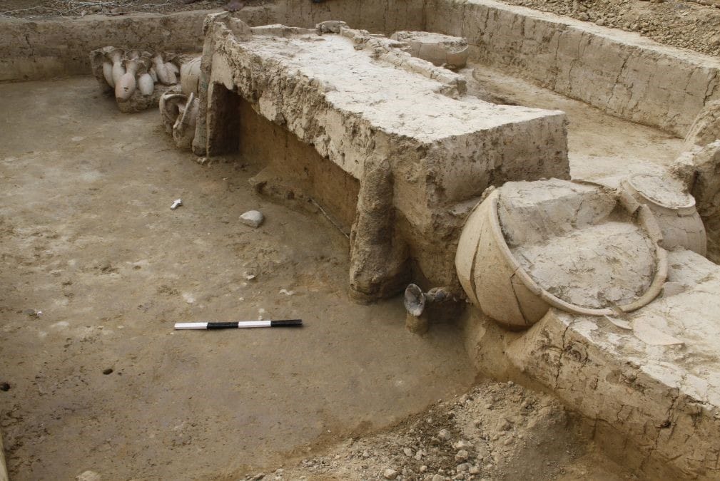 Burial Pit 3 at Sinauli excavation site with legged coffins and a plethora of pottery | Photo courtesy of ASI