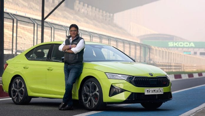 Skoda India Brand Director Ashish Gupta with the new Octavia RS at the Buddh International Circuit | Photo: by special arrangement