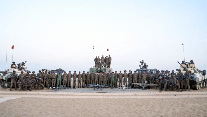General Officer Commanding-in-Chief, Southern Command, Lieutenant General Dhiraj Seth in a group picture with the Army Commander during Exercise Akhand Prahar, in Kutch on Tuesday | ANI
