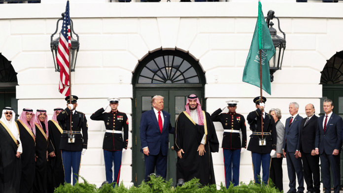U.S. President Donald Trump greets Saudi Crown Prince and Prime Minister Mohammed bin Salman during an arrival ceremony on the South Lawn of the White House in Washington, D.C., U.S., November 18, 2025 | Reuters