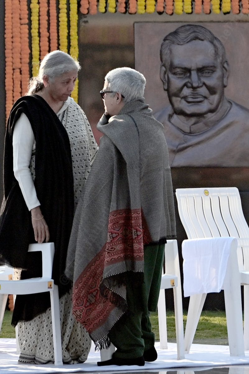 Finance Minister Nirmala Sitharaman with Namita Bhattacharya at Sadaiv Atal memorial | Suraj Singh Bisht | ThePrint
